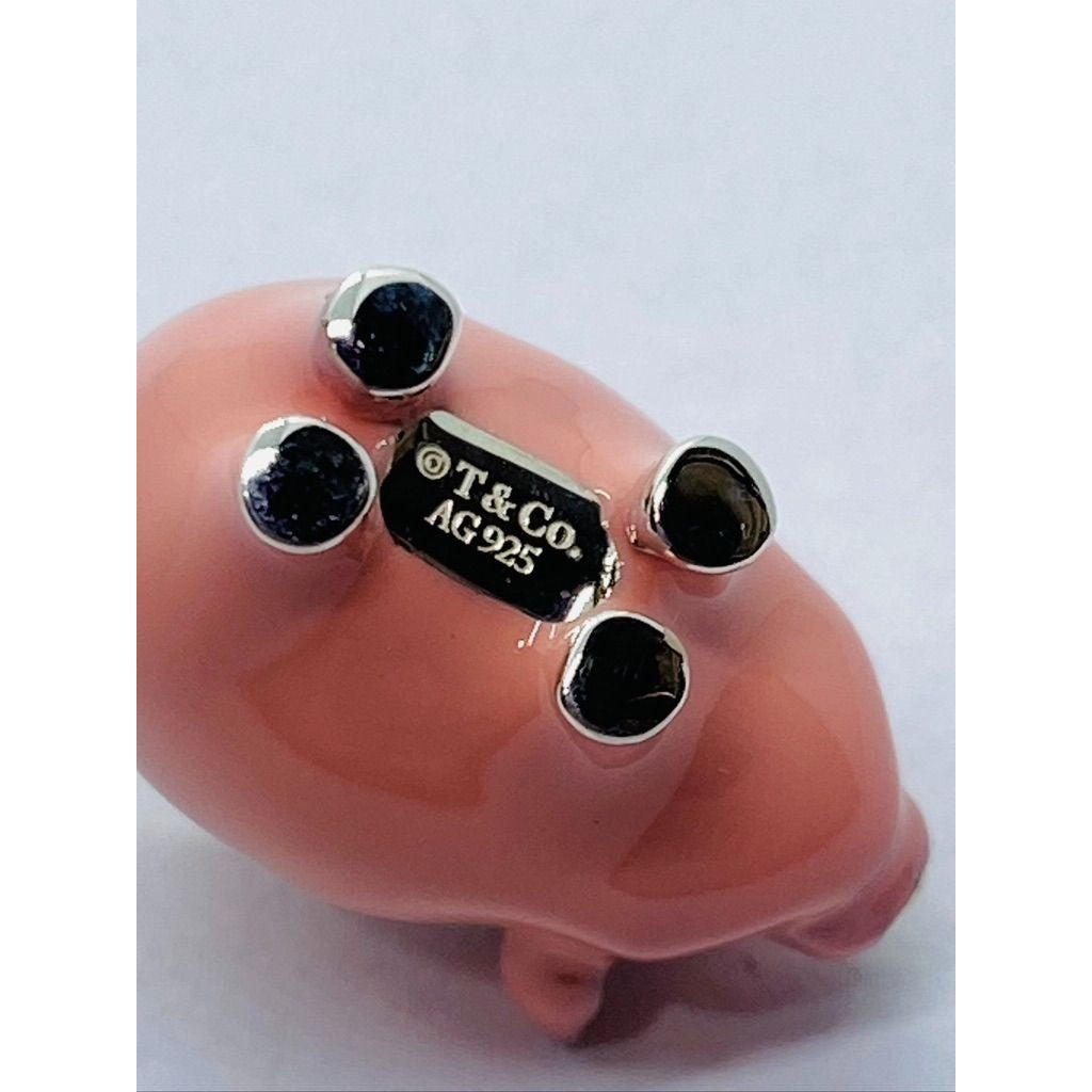Tiffany & Co Pink Enamel Pig Piggy Charm Pendant 925 Retired