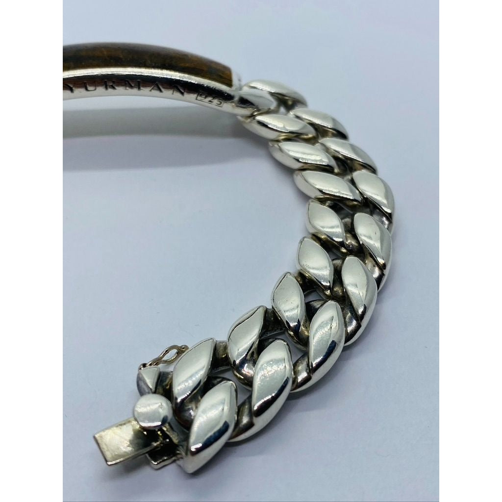 David Yurman Cuban Link Curb Tiger Eye ID Plate Bracelet 8.25" HEAVY