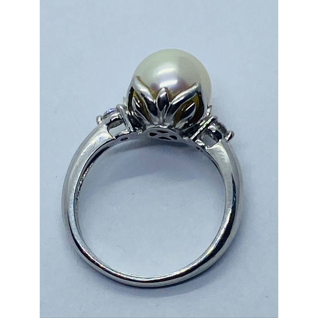 Platinum Pearl Diamond Ring 8.5MM Pearl Size 4.75