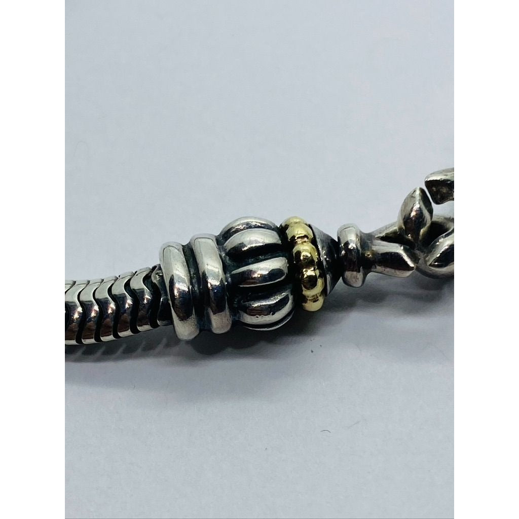 Lagos Caviar Silver 18K Gold Bead Link Necklace Pendant Snake Hook Chain 16.5"