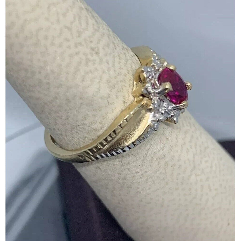 STUNNING ESTATE 14K TWO TONE VIVID RED RUBY