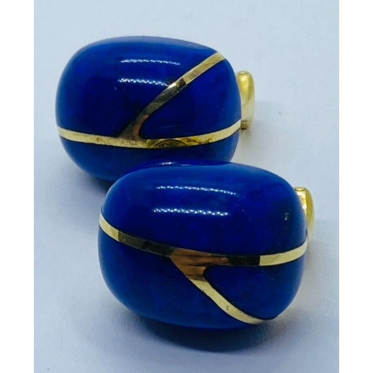 Tiffany & Co 18K Gold & Lapis Onyx Earrings by Angela Cummings