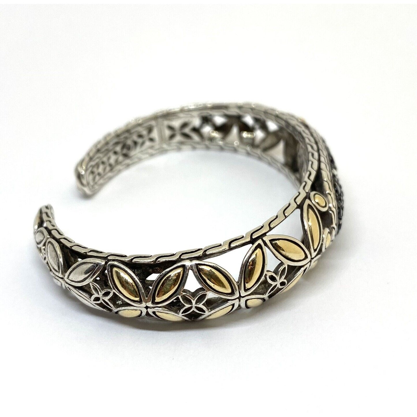 Rare John Hardy BATU KAWUNG Onyx Sapphire 925 Silver 18k Gold Hinged Bracelet