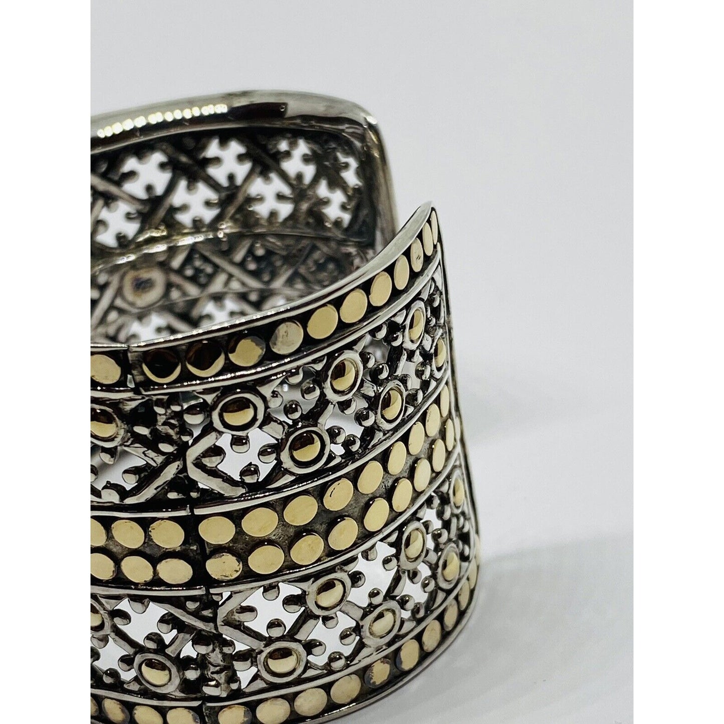 JOHN HARDY Sterling Silver 18K Yellow Gold Wide Jaisalmer Dot Kick Cuff Bracelet