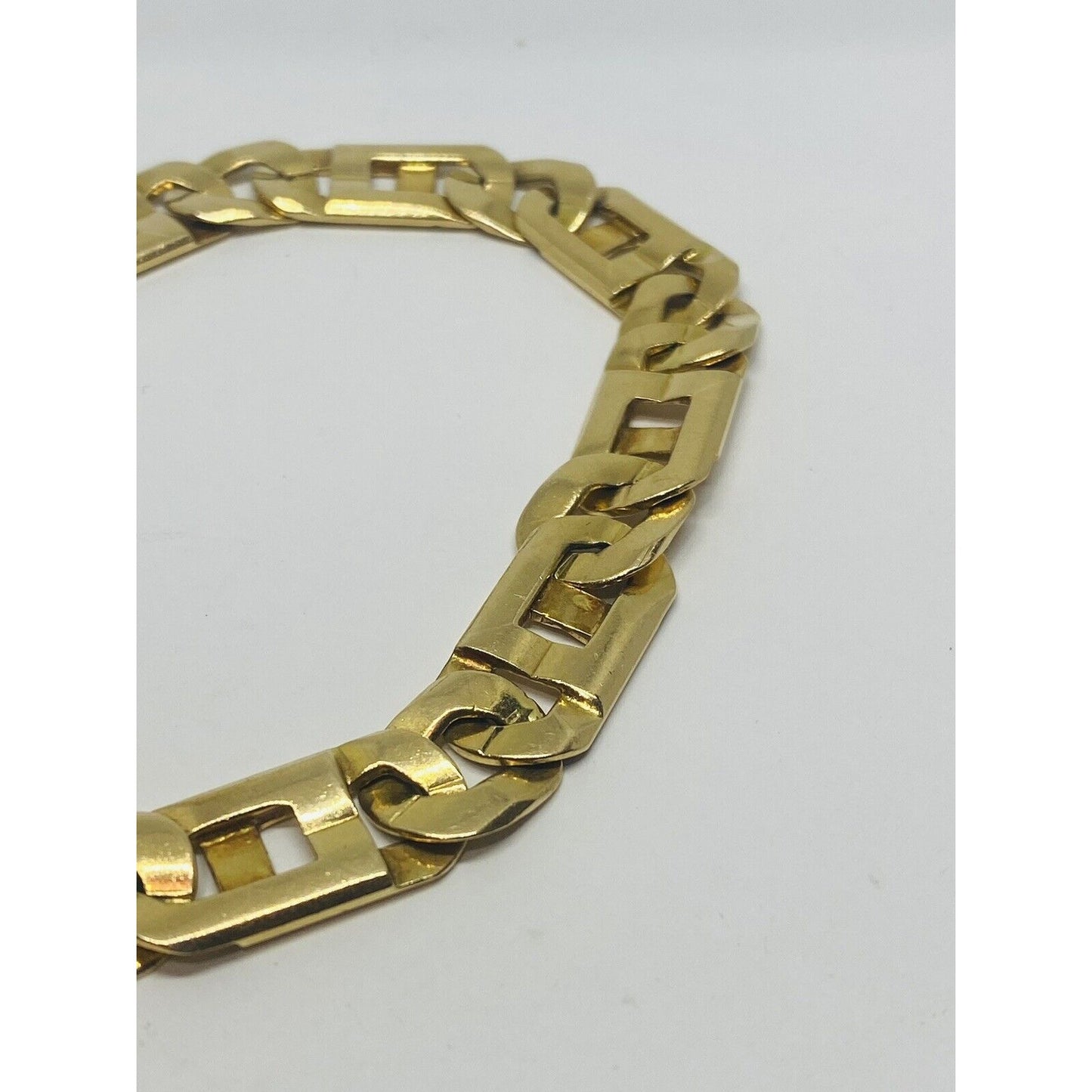 14k Solid Yellow Gold GREEK KEY-TIGER EYE Link Mens Bracelet 9” 37.5 Grm 10.5MM
