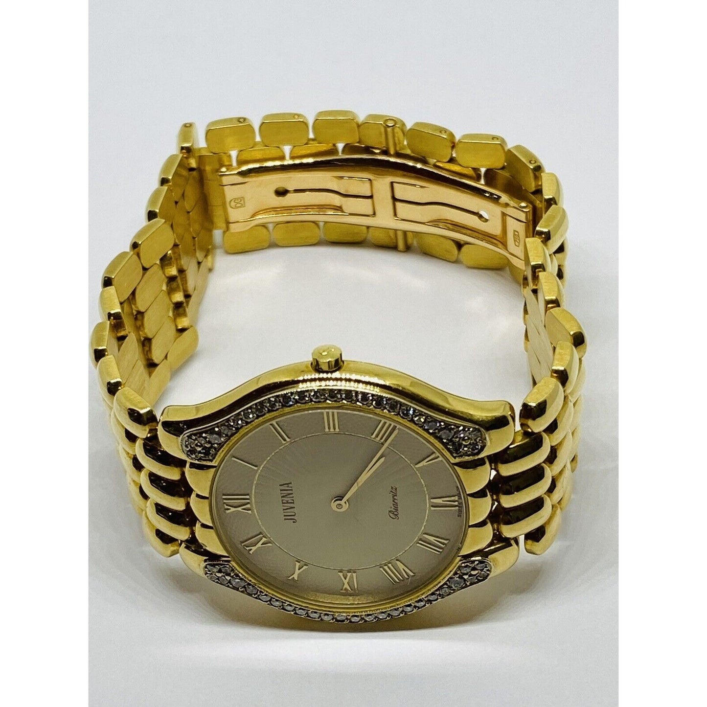 Solid 18k Yellow Gold JUVENIA Unisex Watch with Diamonds 101 grams 33mm ACCURATE