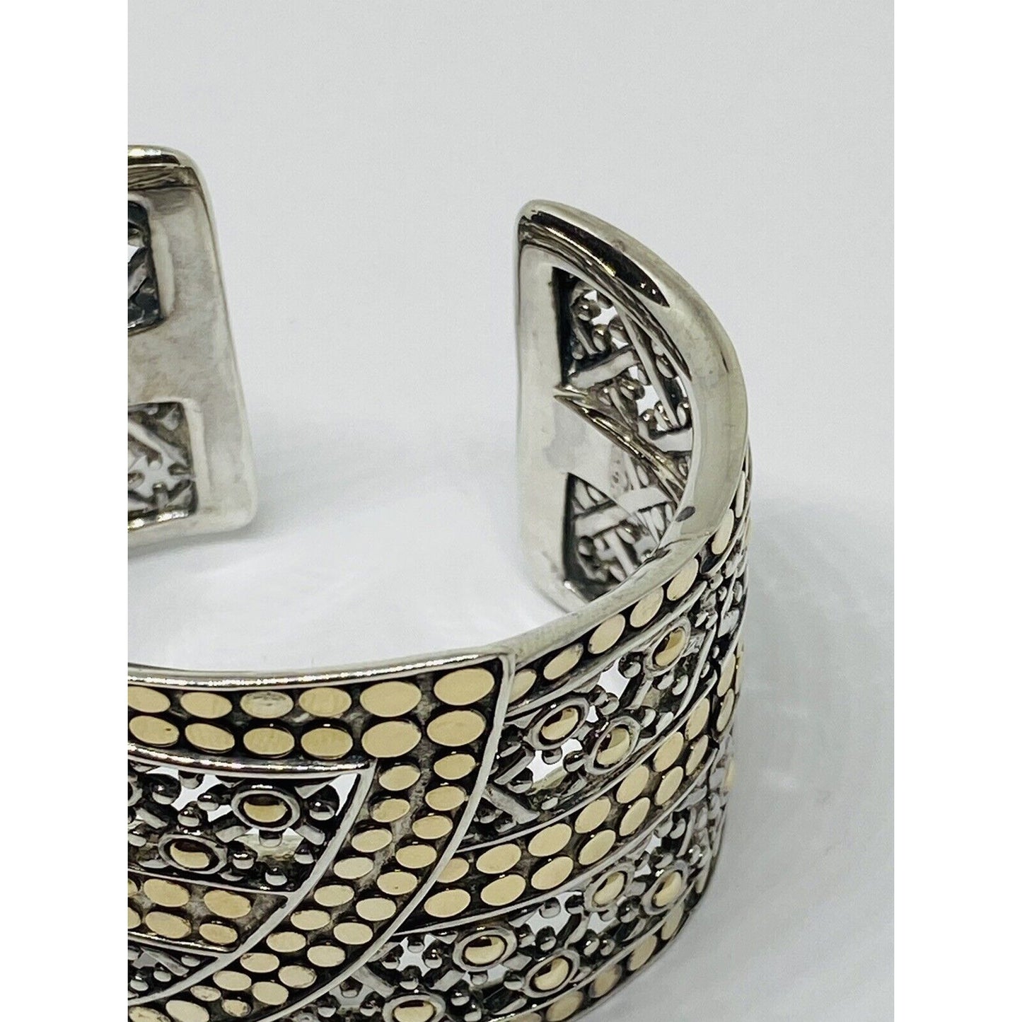 JOHN HARDY Sterling Silver 18K Yellow Gold Wide Jaisalmer Dot Kick Cuff Bracelet