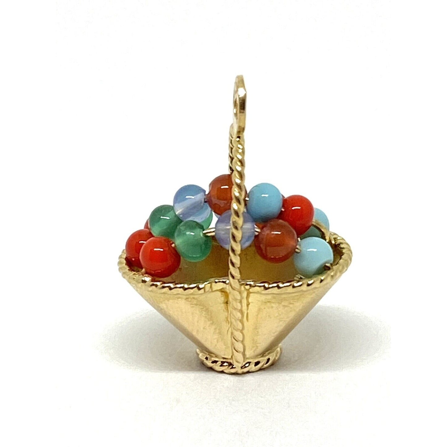 UNO A ERRE Coral Turquoise Chalcedony 18K Gold Fruit Basket Pendant UNOAERRE
