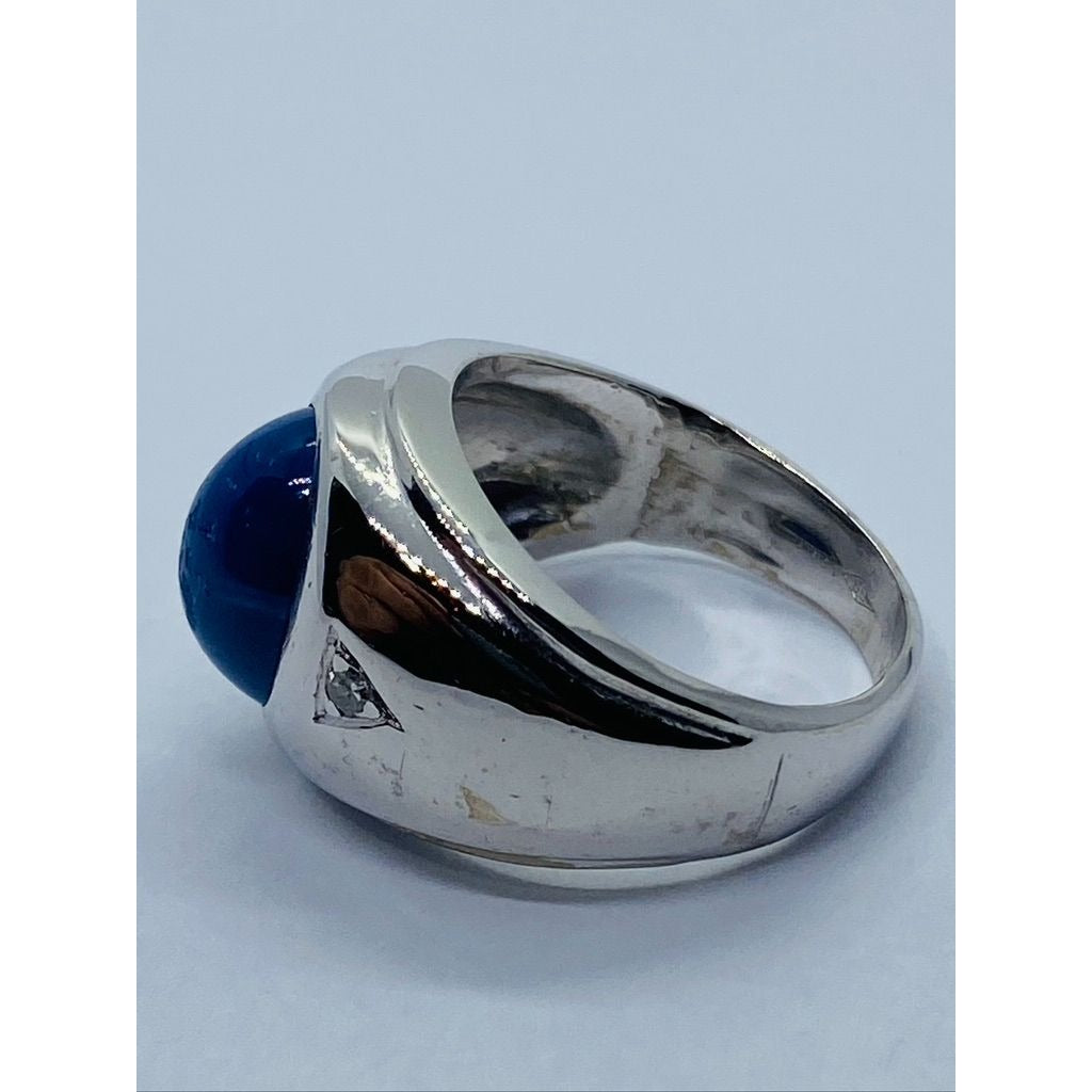 Heavy 14K white gold 4.25CTW VS/F diamond/10.5 X 8.5mm Star sapphire ring size 6