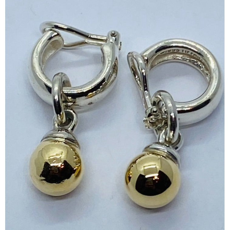 Tiffany & Co Ball Earrings Silver Hardware 18K Gold Fascination Dangle Clip On