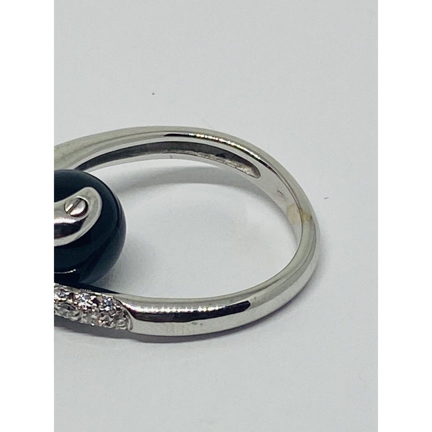 Estate Diamond Onyx 18K White Gold Bypass Ball Cocktail Ring 7.6 Grams