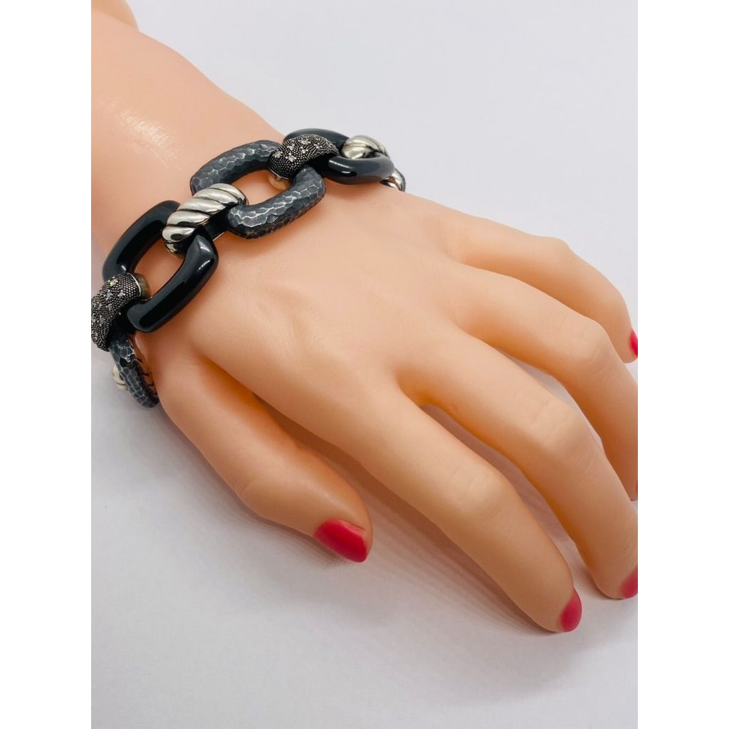 David Yurman Midnight Melange Diamond Link Bracelet in Sterling Silver 30mm Wide