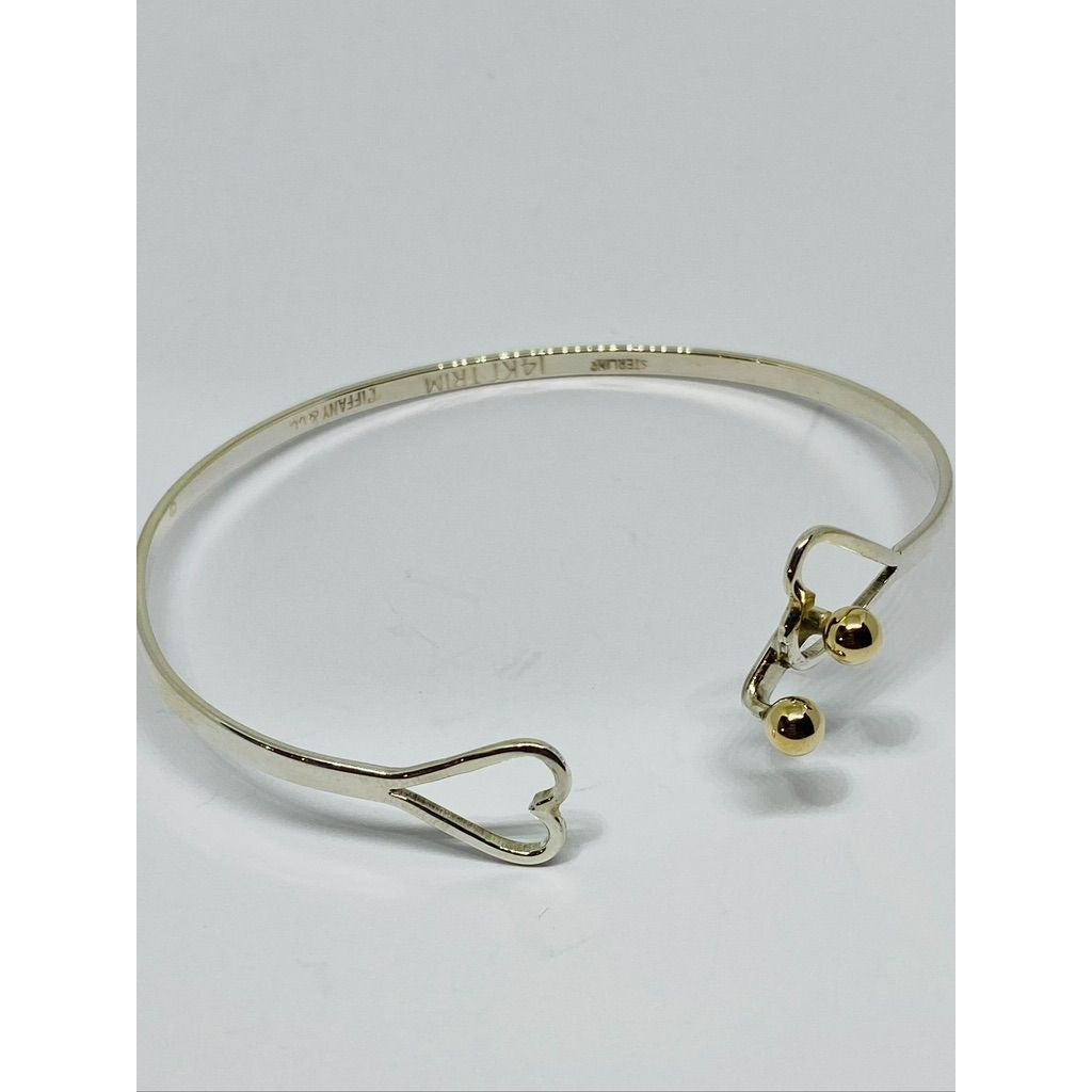 Tiffany & Co. Double Heart Bangle Bracelet in Sterling Silver & 14K Gold Balls