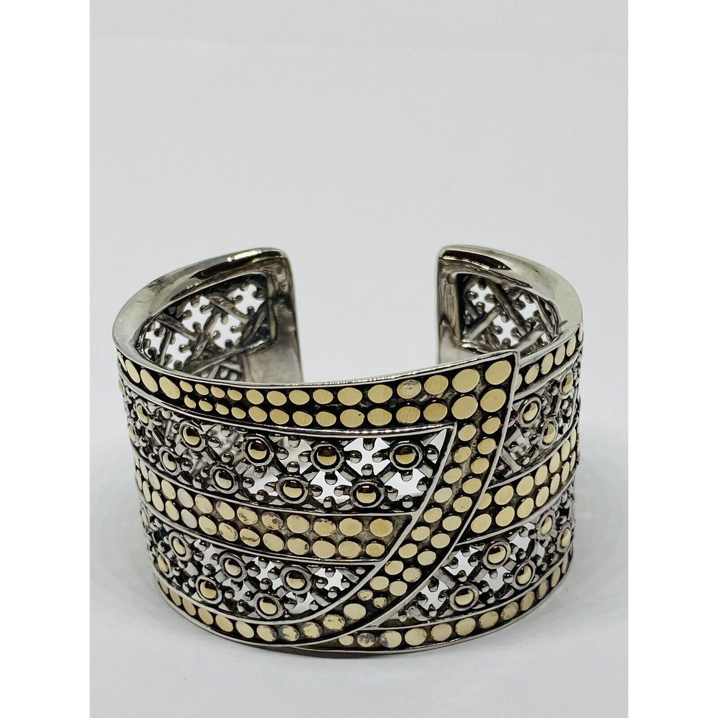 JOHN HARDY Sterling Silver 18K Yellow Gold Wide Jaisalmer Dot Kick Cuff Bracelet