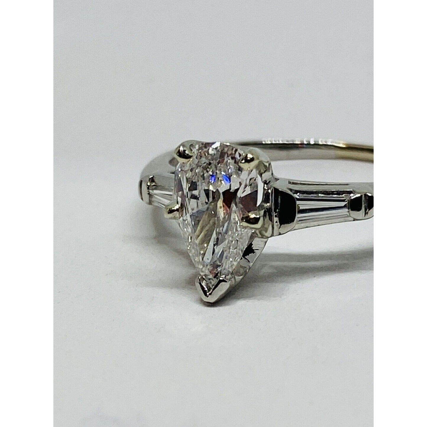 1.05 TCW Pear Shape Diamond Engagement Ring Platinum GIA Certified Size 7.5