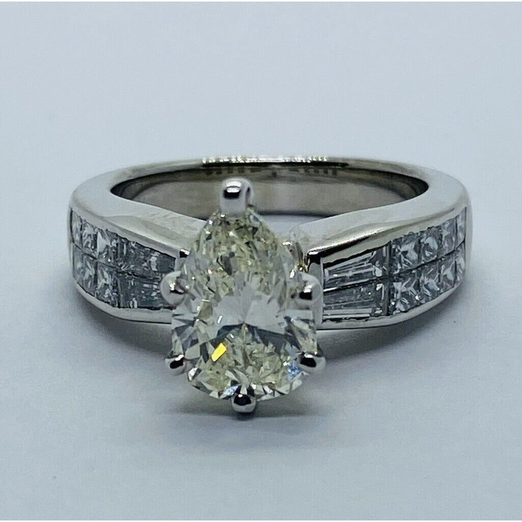GIA PEAR CUT 1.62 ENGAGEMENT RING 18K WHITE GOLD SIZE 6 2.82 TCW