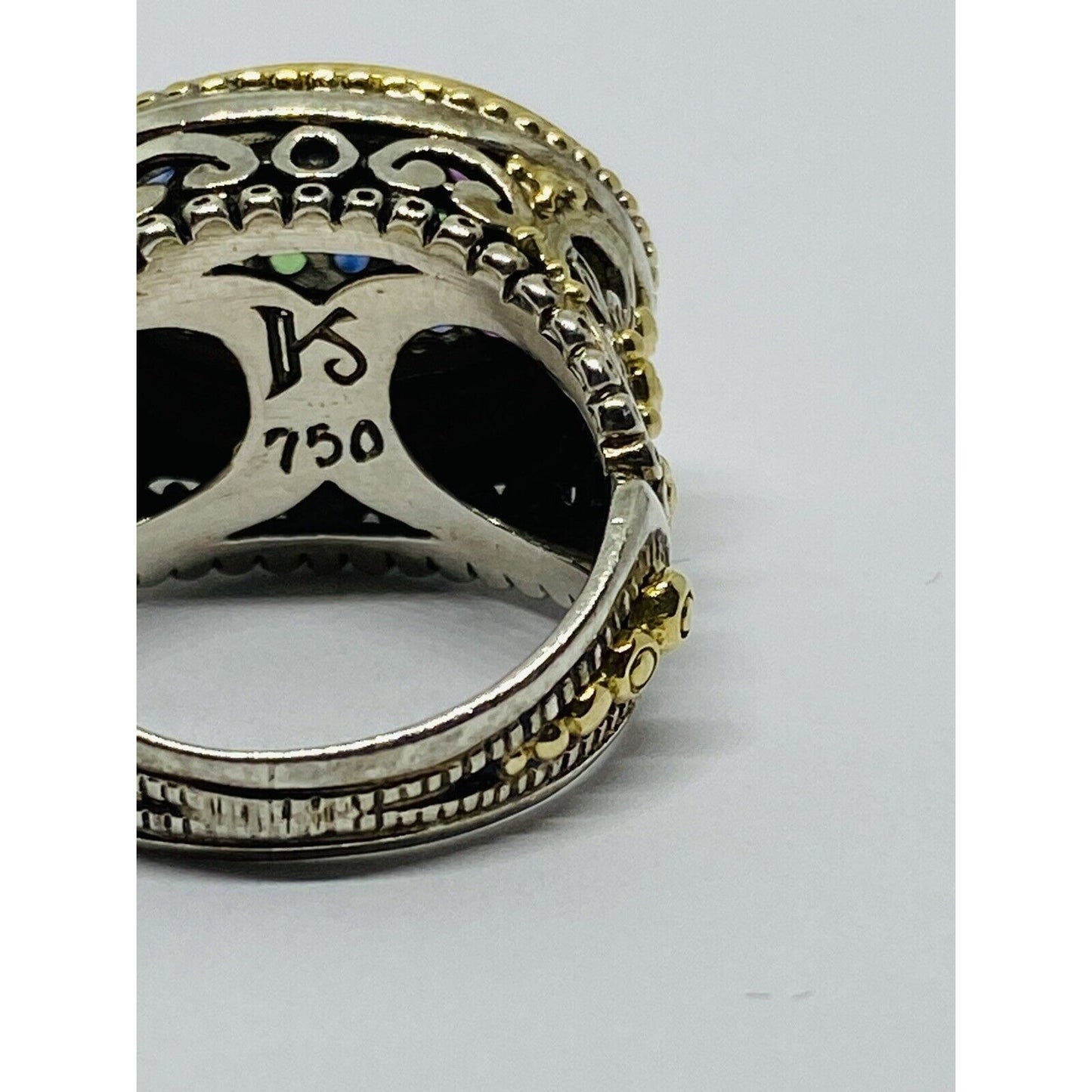 KONSTANTINO 18K YELLOW GOLD 750 STERLING SILVER 925 Multi Gem Ring Size 7.5