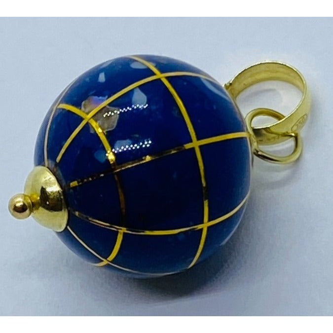 Vintage 18K 750 Gold Globe and Enamel Pendant Signed