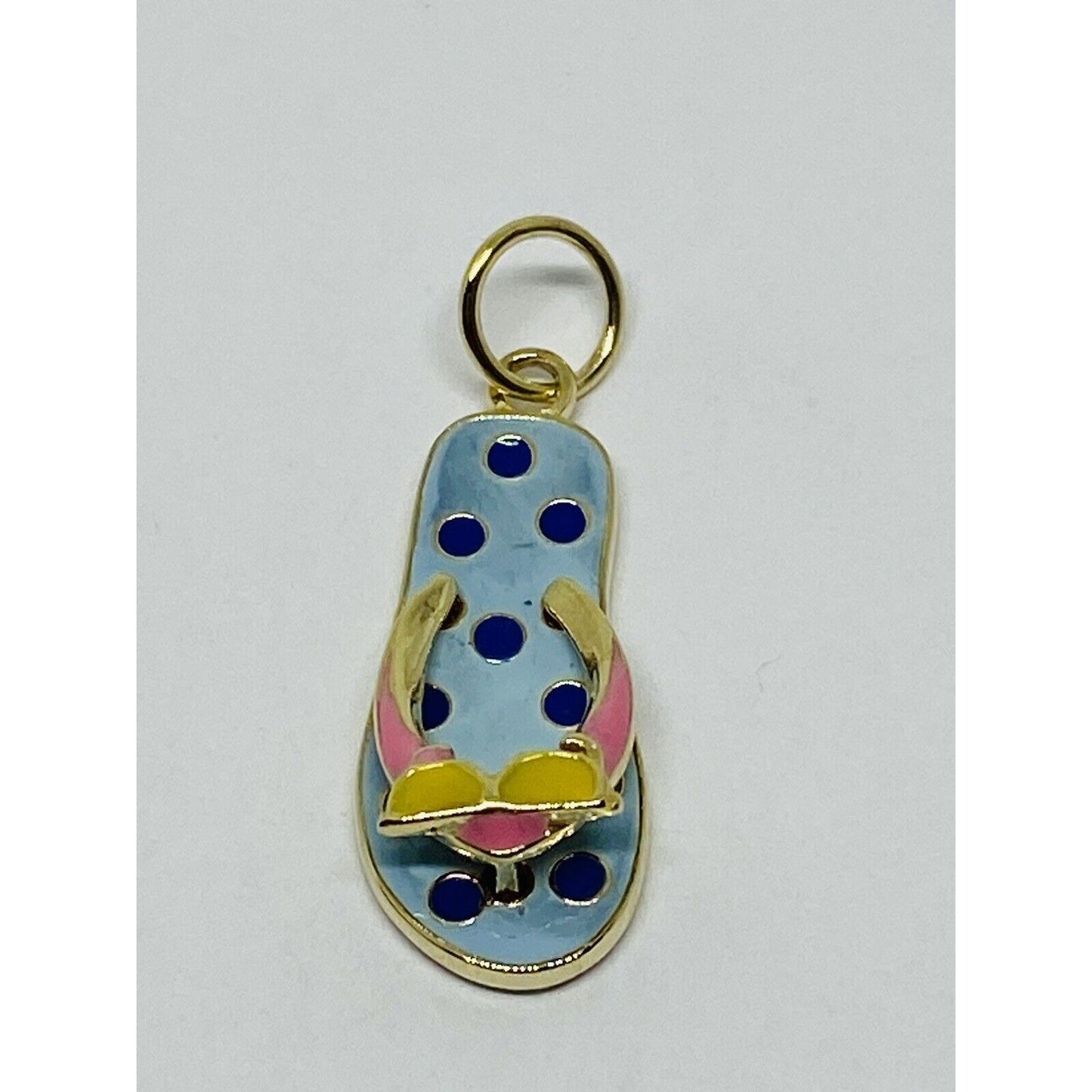 Yellow Pink Blue Enamel Sandal 14K Yellow Gold Pendant 1.4 grams