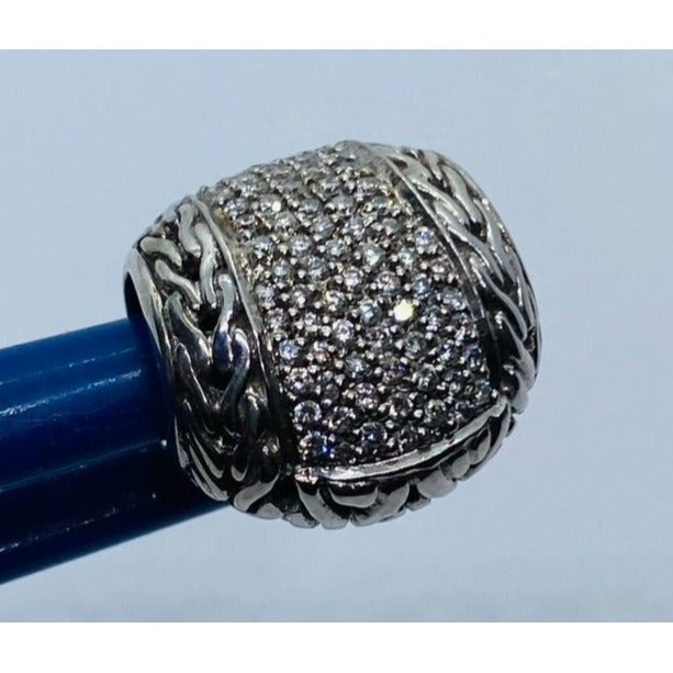 John Hardy Pave` Diamond 18K 750 Sterling Silver 925 Slide Pendant