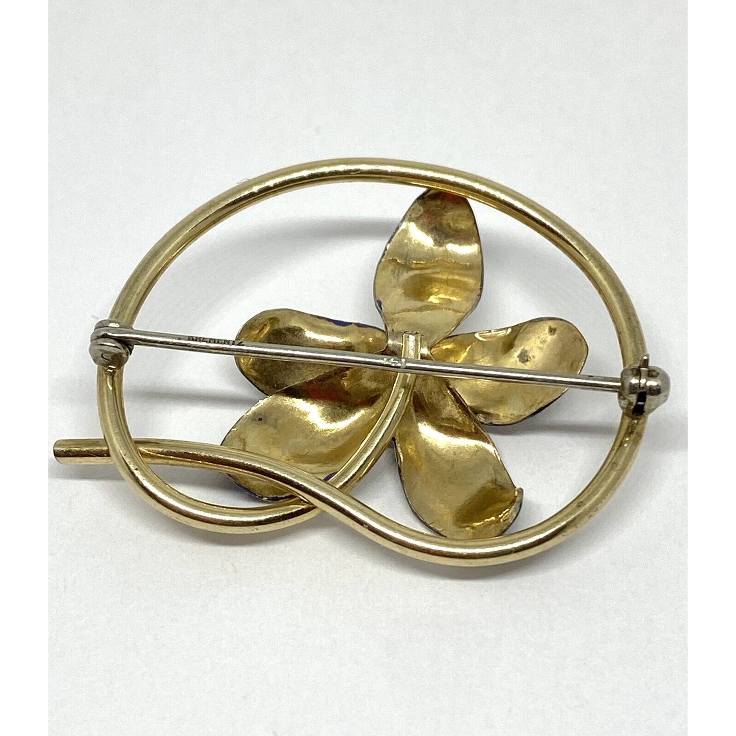 KREMENTZ Pearl Enamel 14K Gold Elegant Purple Floral Pin Brooch 6.2 Grams