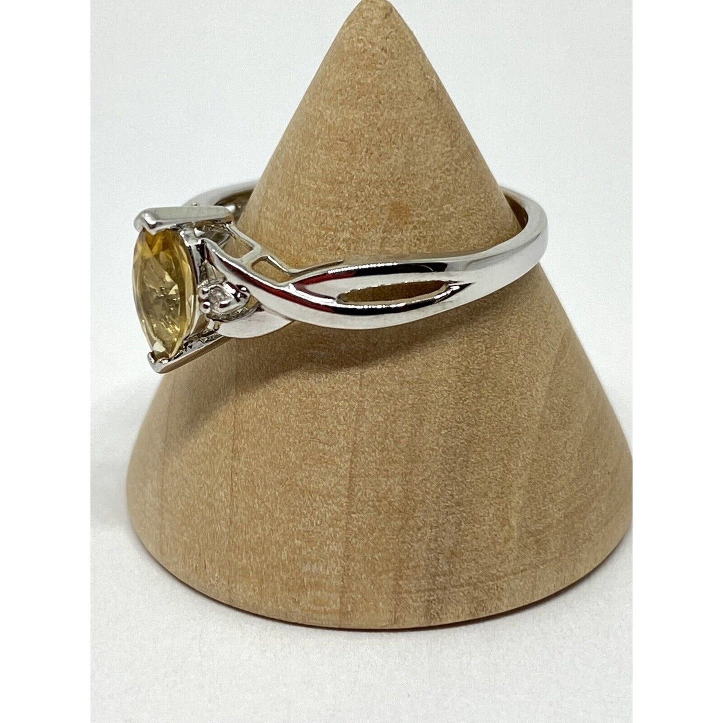 Estate Diamond Citrine 10K Gold Crossover Ring