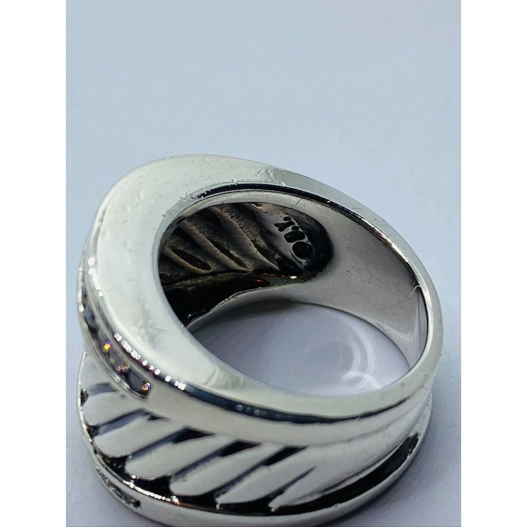 David Yurman Diamond Cigar Band Ring 5.75 Sterling Silver 21mm wide