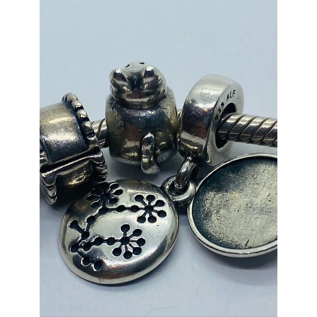 Pandora Sterling Silver Necklace Nature Theme With 11 Charms 16.5"