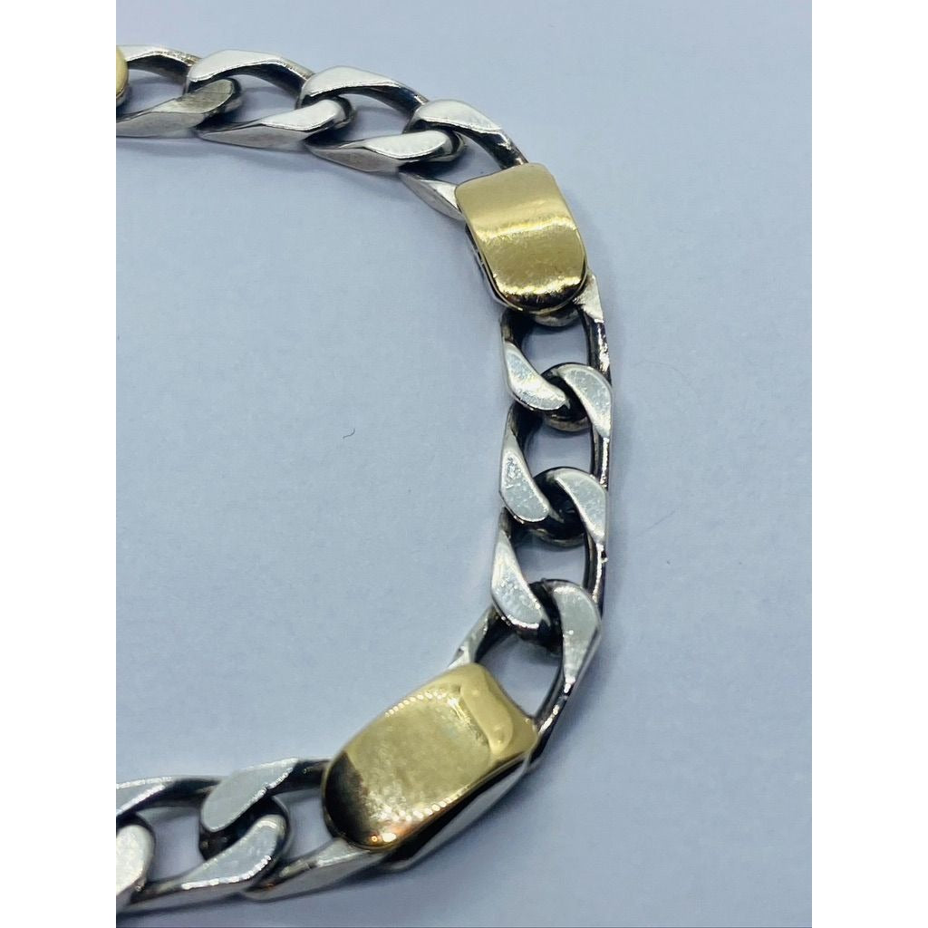 Tiffany & Co. 18k Gold Sterling Silver 5mm Wide Curb Link Chain Bracelet 7 3/8"