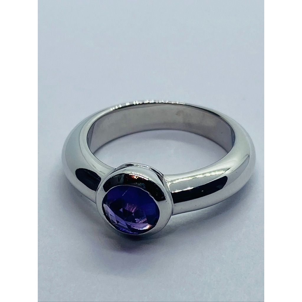 TIFFANY & Co Faceted Amethyst 18K Solid White Gold Solitaire France Genuine Sz 5,75
