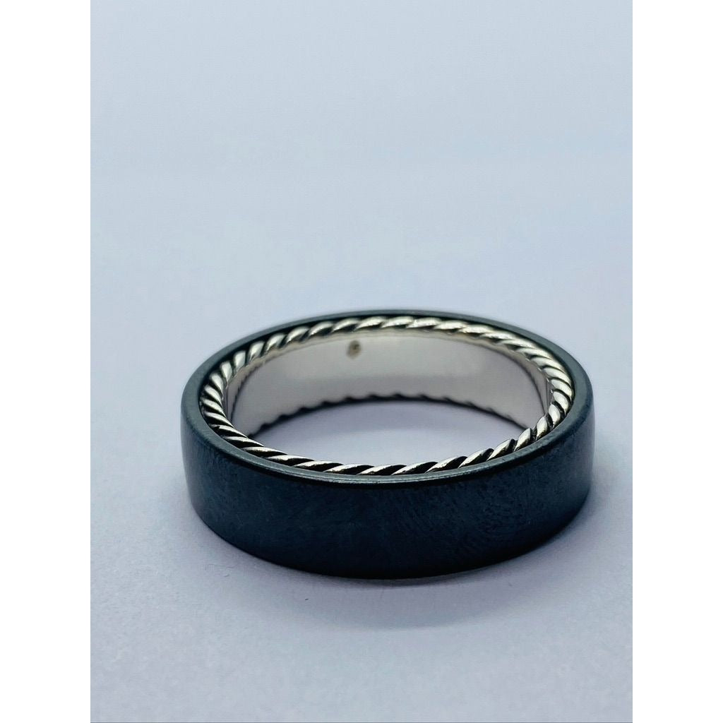 Mens David Yurman Black Diamond Titanium Sterling Ring Size 10.