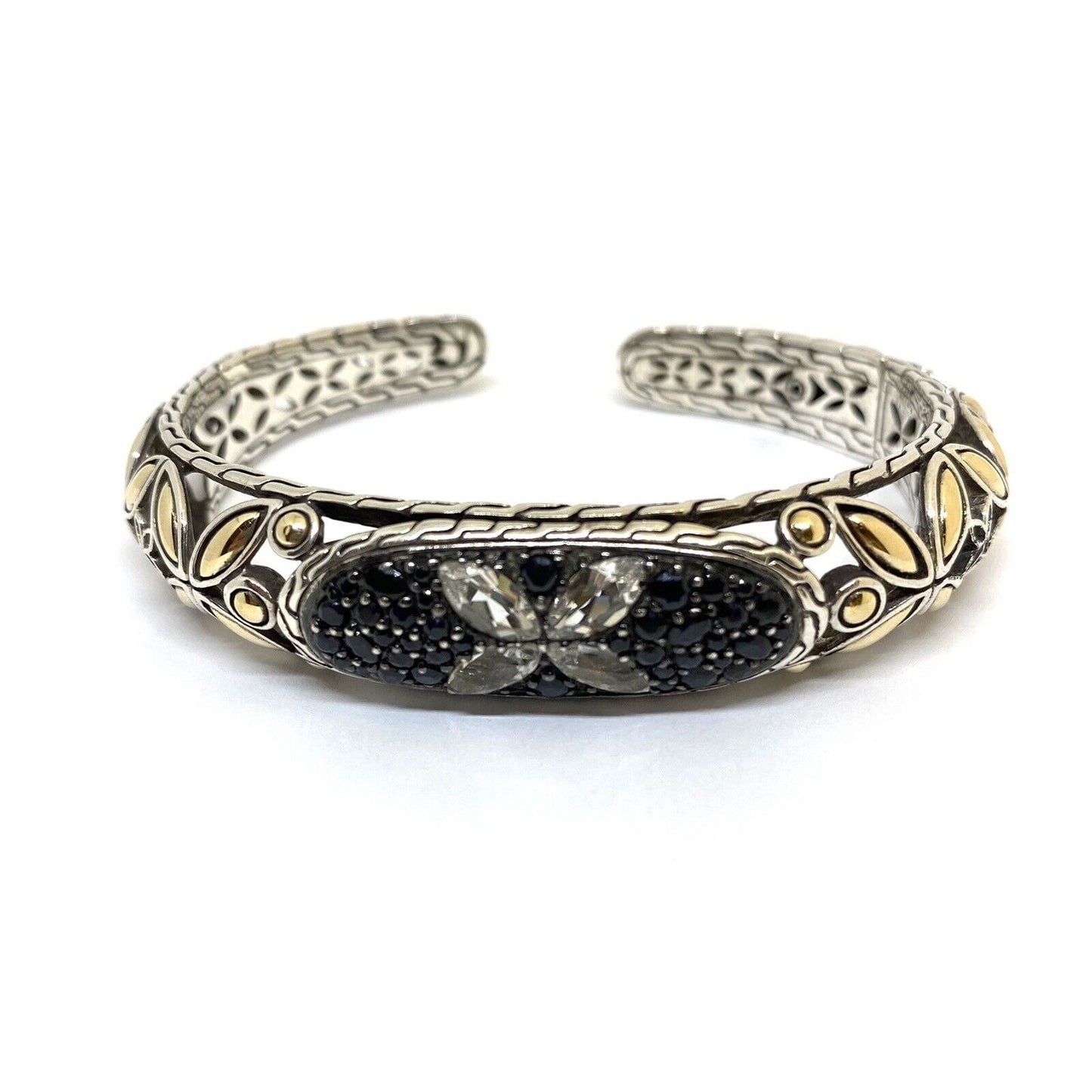 Rare John Hardy BATU KAWUNG Onyx Sapphire 925 Silver 18k Gold Hinged Bracelet