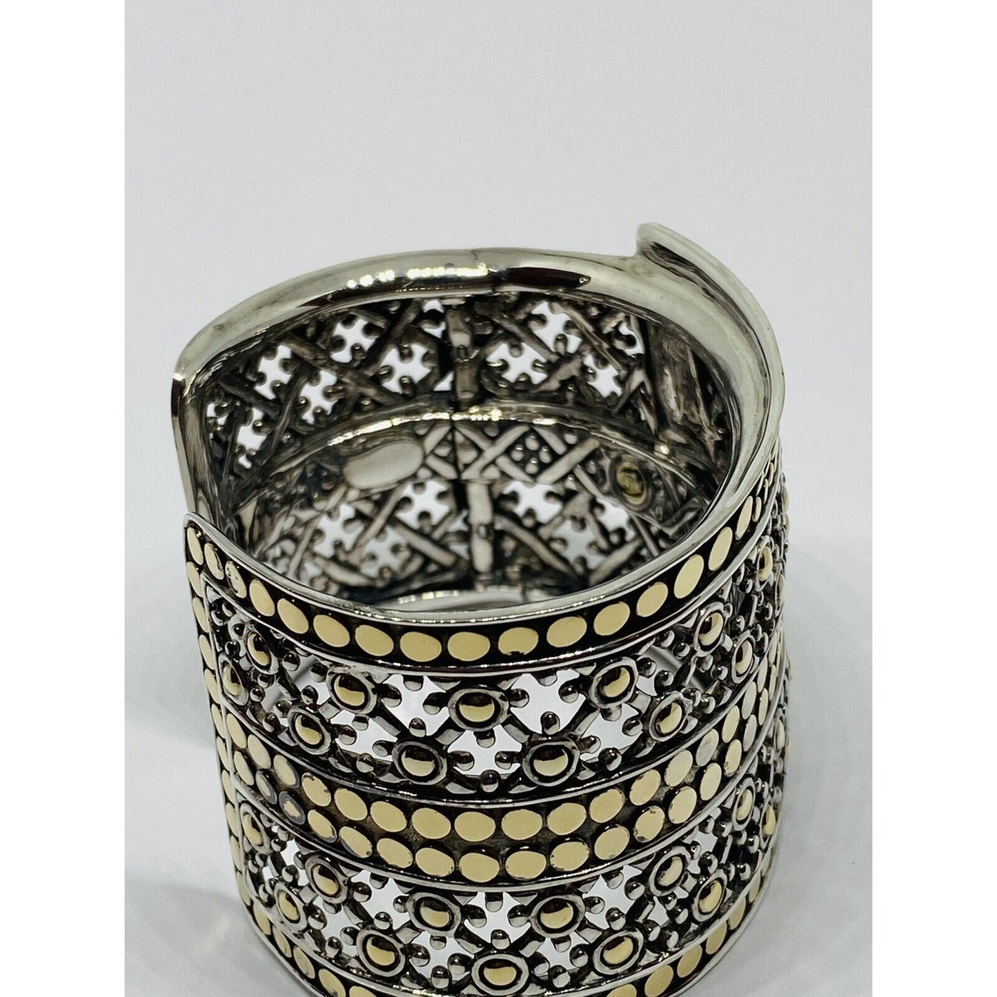 JOHN HARDY Sterling Silver 18K Yellow Gold Wide Jaisalmer Dot Kick Cuff Bracelet
