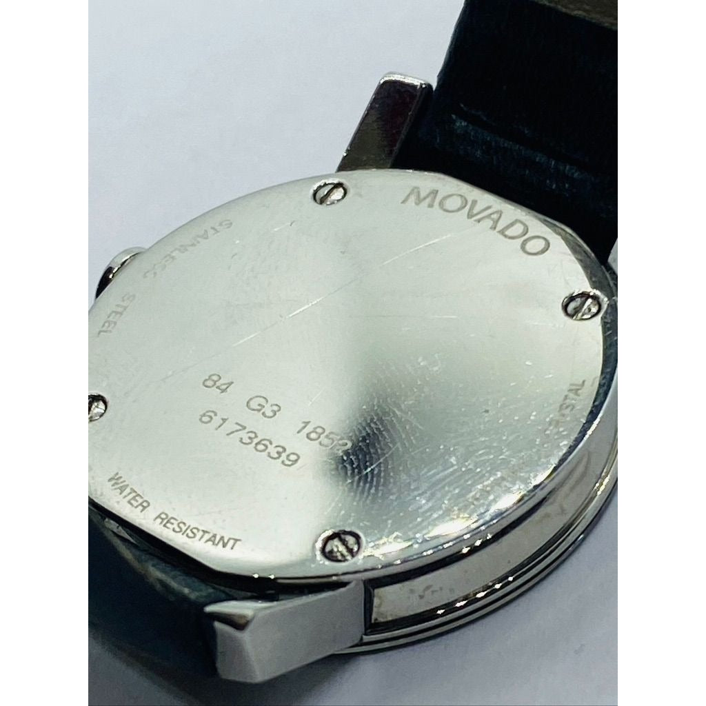 Movado 84 G3 1852 Ladies Leather Mirror Bezel Black Museum Dial Watch