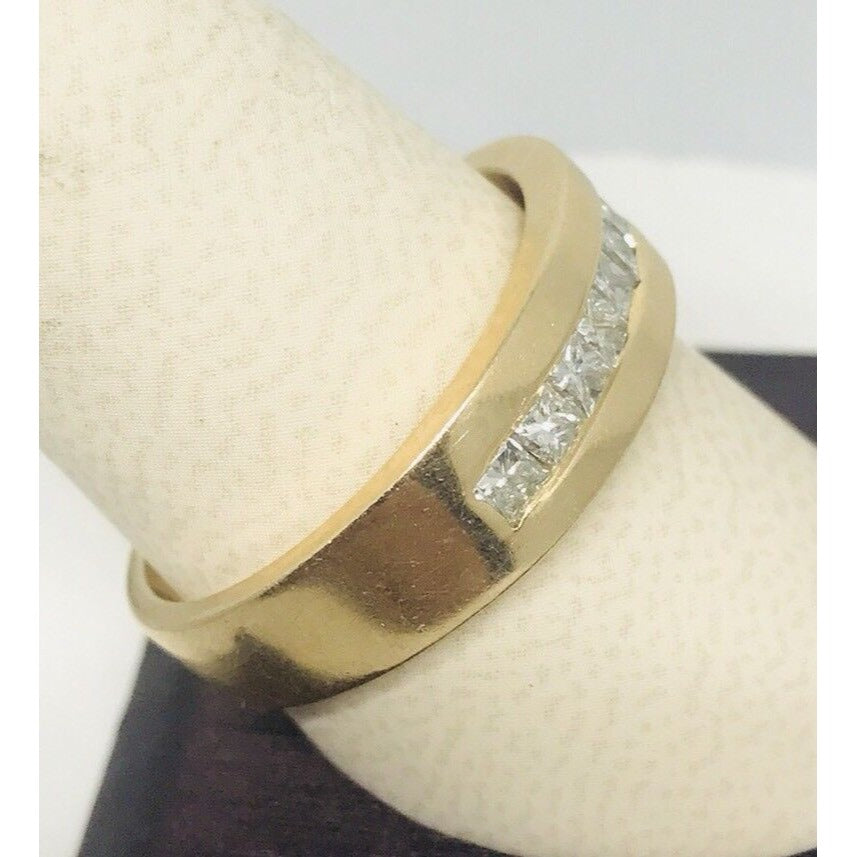 Estate .54CT Princess Cut Diamond 14k Gold Mens Wedding Ring Band