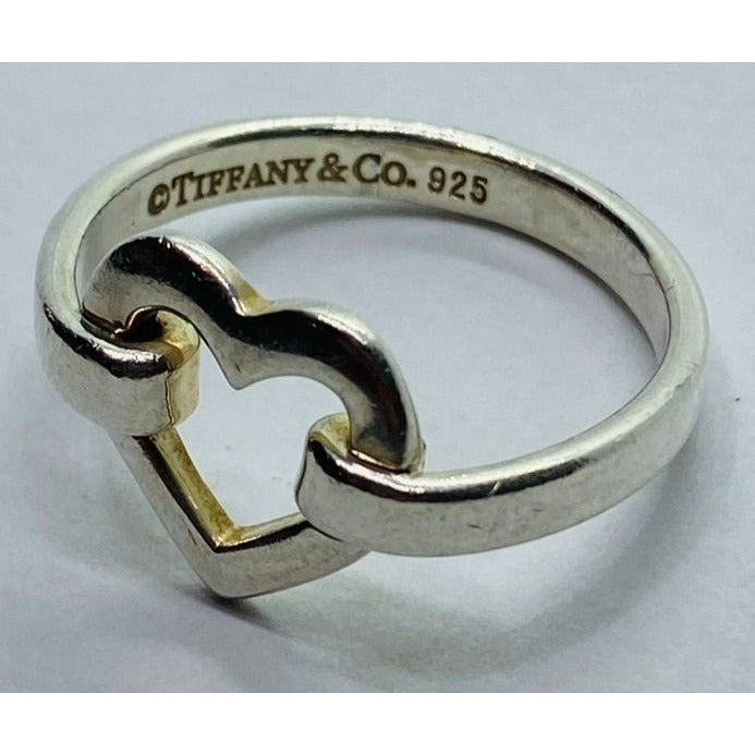 Tiffany & Co Silver Metro Open Heart Hook Ring Size 6 in Pouch Rare Signet