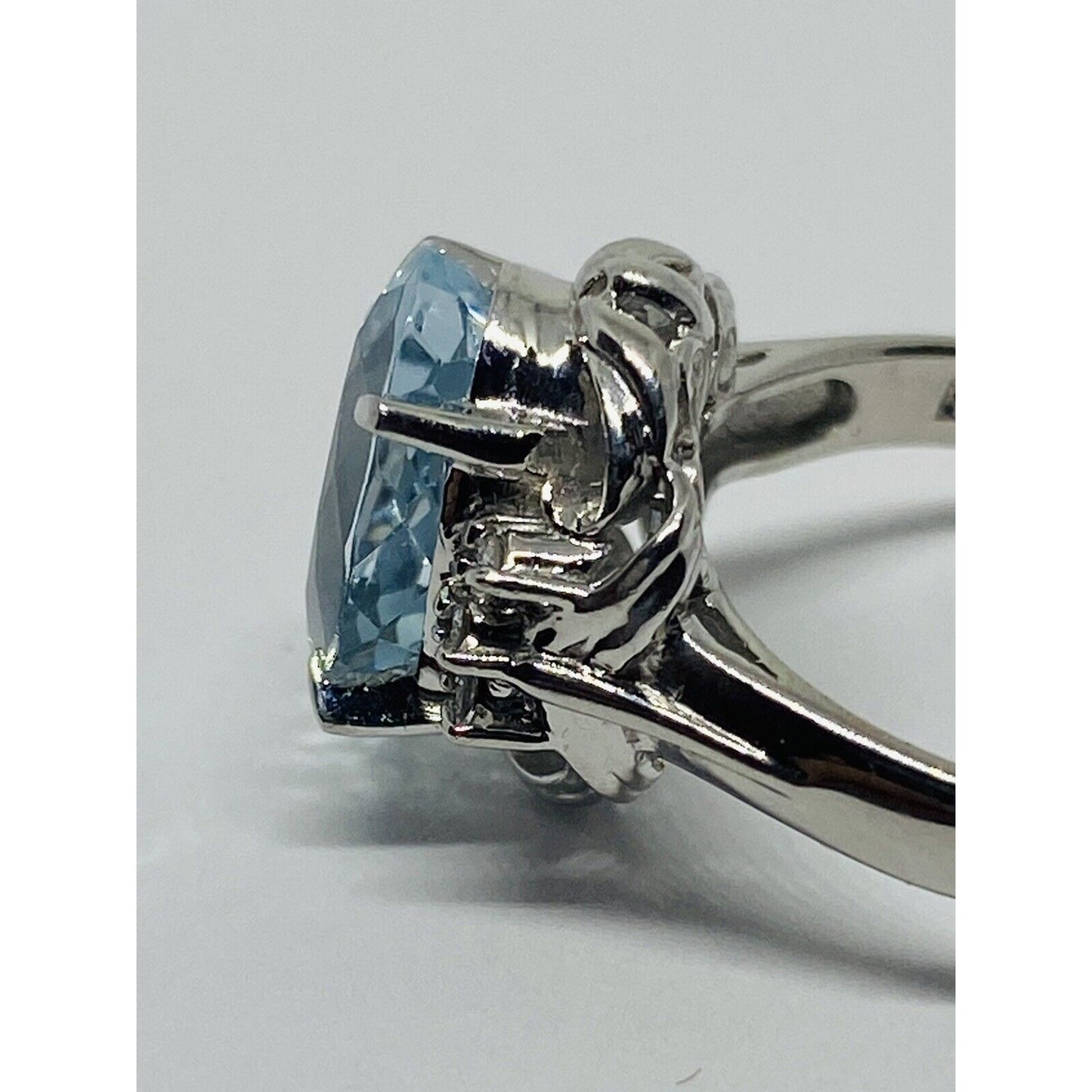Solid Platinum 850 Solitaire Aquamarine Diamond Ring 2.02 TCW Size 5