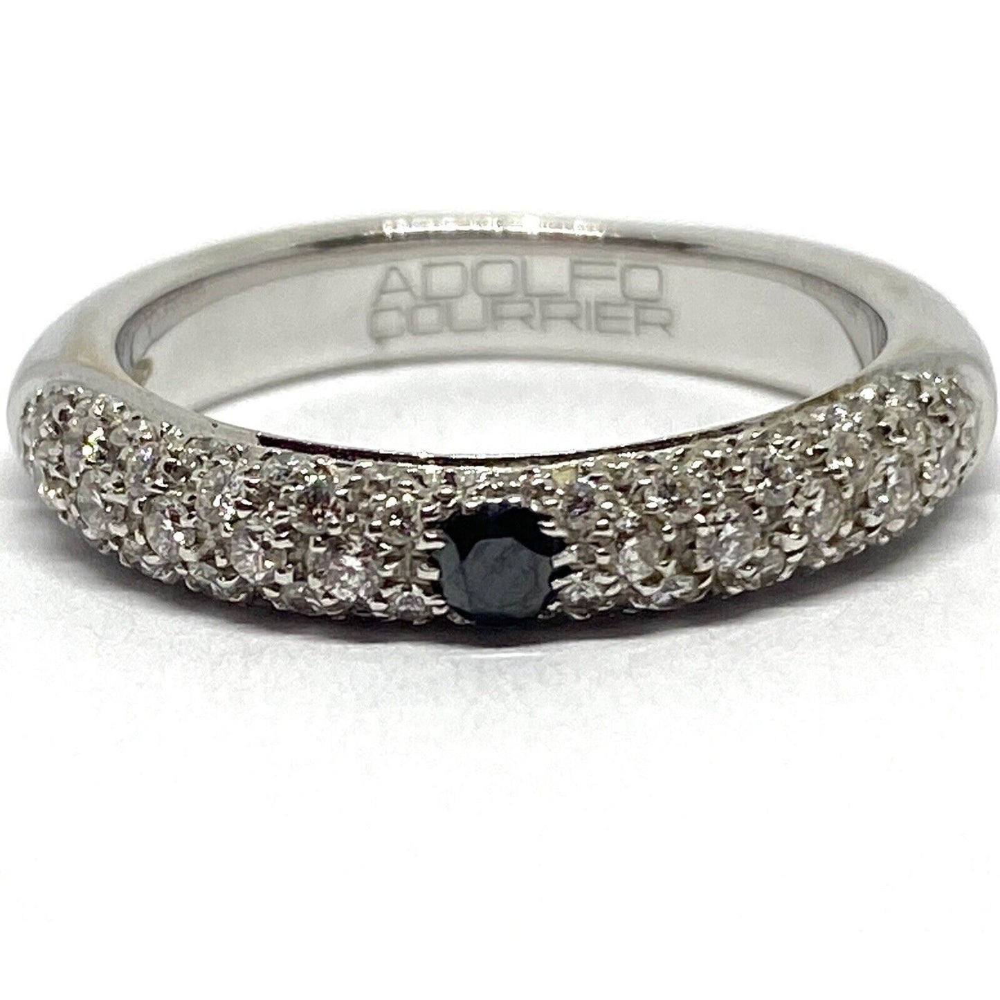 Adolfo Courrier Black Onux Pave Diamond Stacking Ring 18k Gold Sz 7.5 3.5mm 6.8G