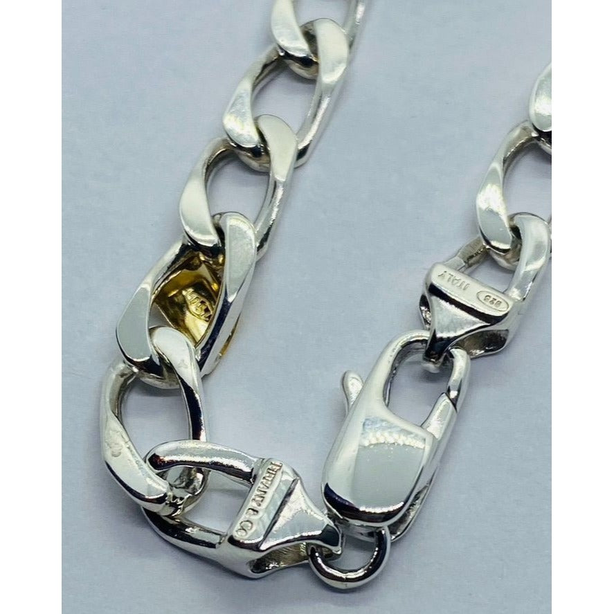 Tiffany & Co. Bracelet Sterling Silver 18k Gold Figaro Cuban Curb Link 7.5: