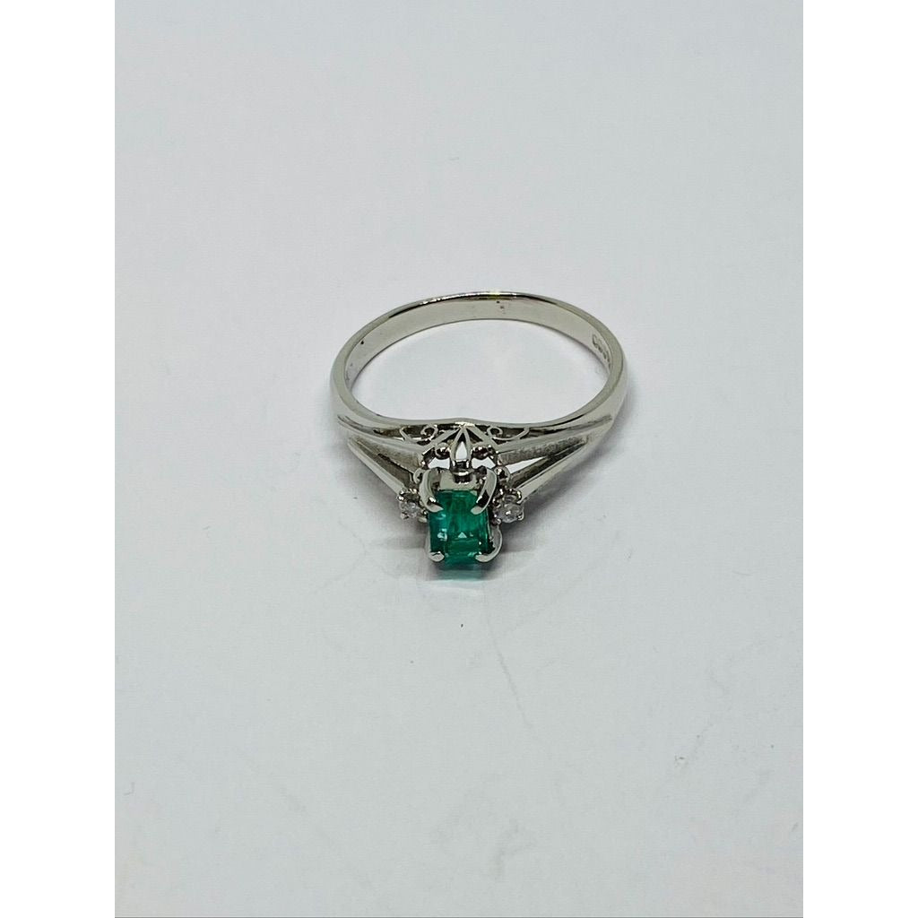 Platinum Emerald Diamond Ring Size 6