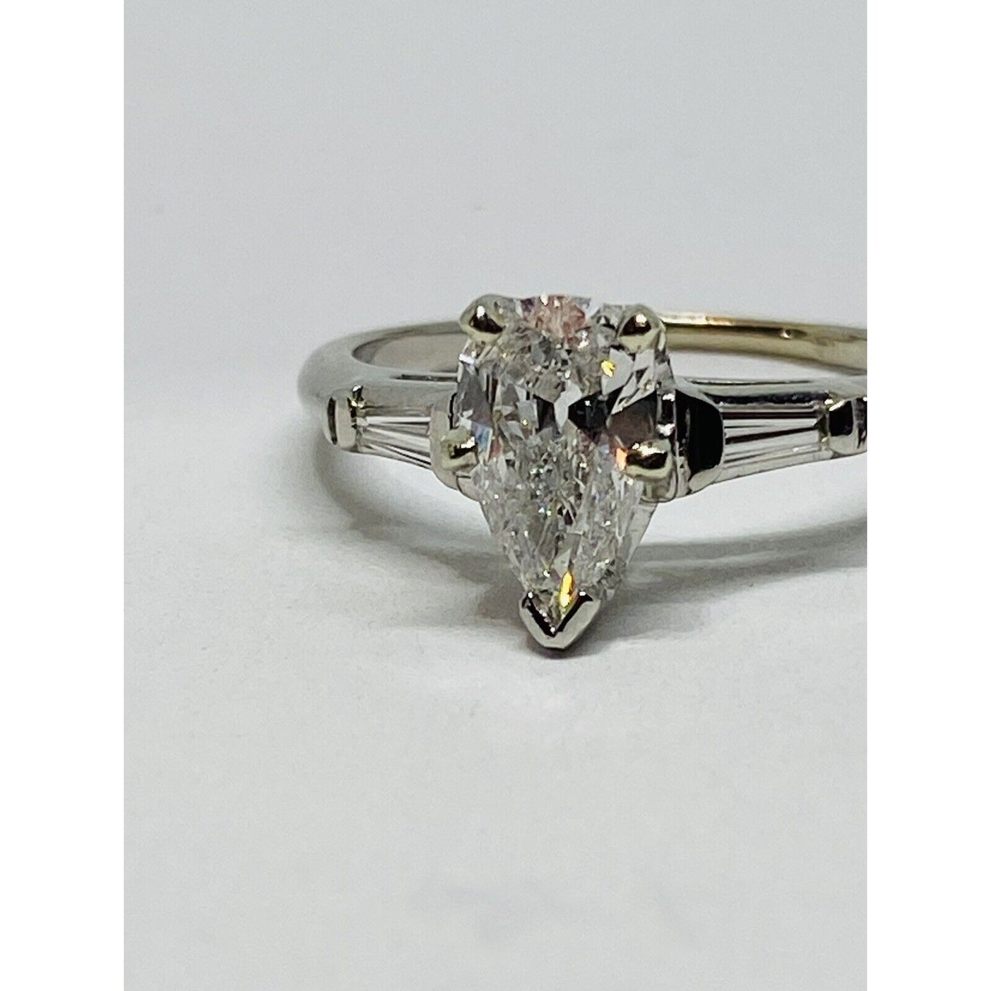 1.05 TCW Pear Shape Diamond Engagement Ring Platinum GIA Certified Size 7.5