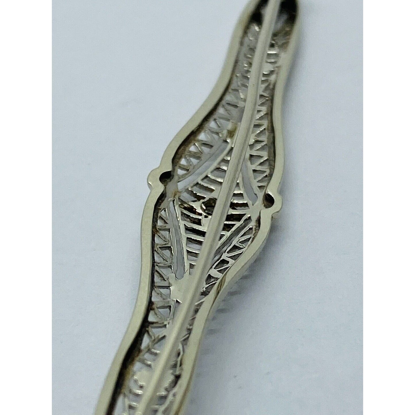 10K White Gold Diamond Filigree Brooch/Pin Vintage