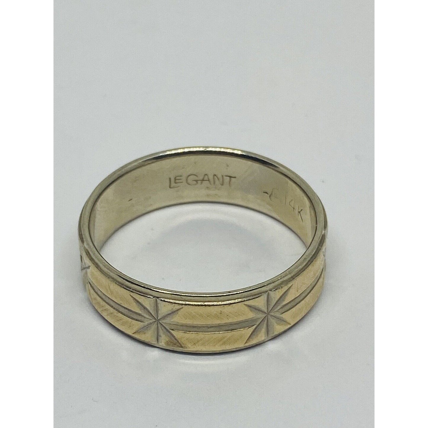 14K Two Tone Gold Legant 7MM Wide Polished Wedding Band Ring Size 11.25 6.8 Gram