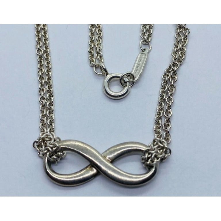 Tiffany & Co Sterling Silver Infinity Twist Double Chain Necklace 15.75"