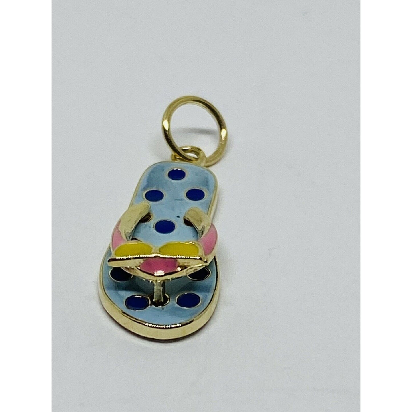 Yellow Pink Blue Enamel Sandal 14K Yellow Gold Pendant 1.4 grams