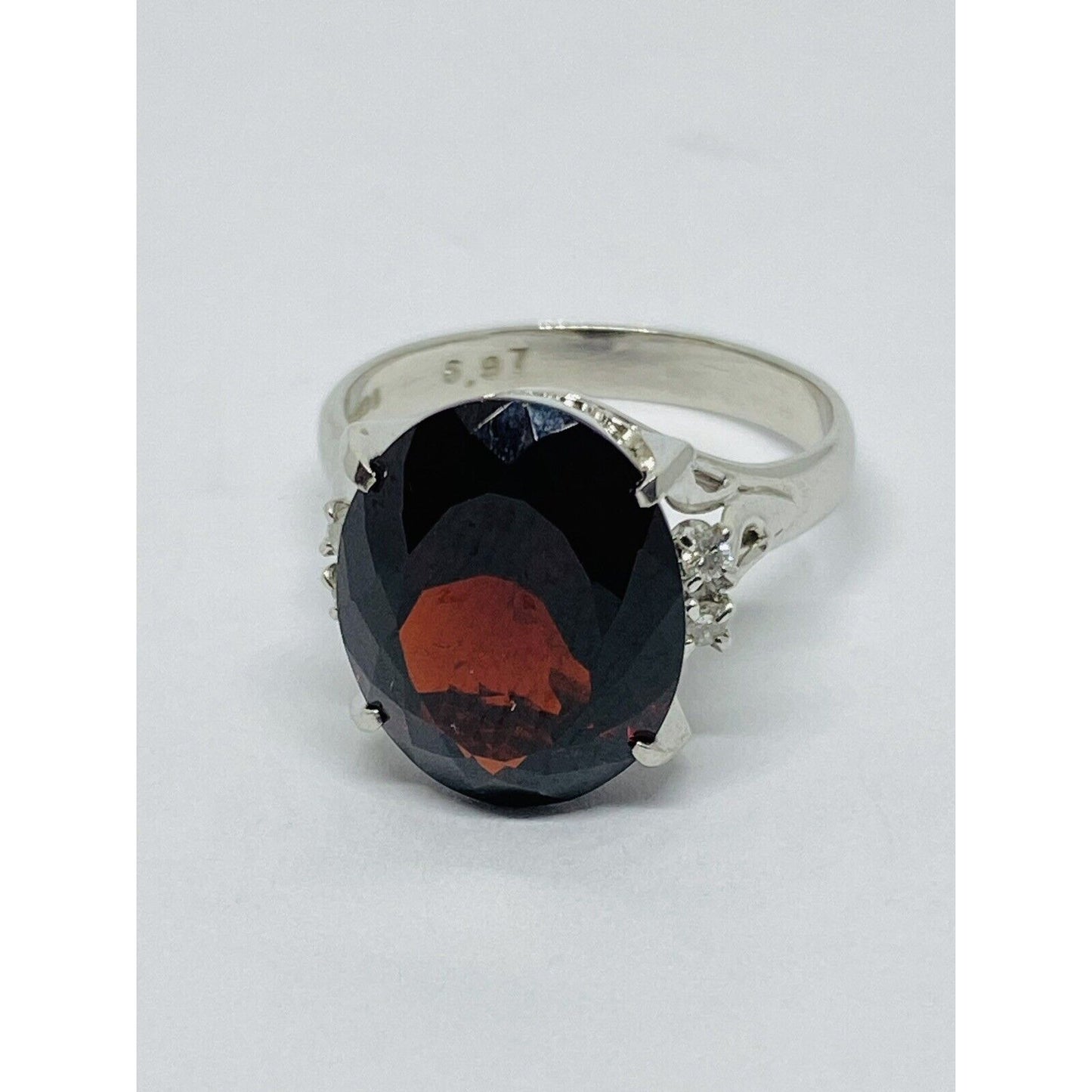 Large Platinum Solitaire Rich Red Garnet Diamond Ring 6.97 CT Garnet size 5.75