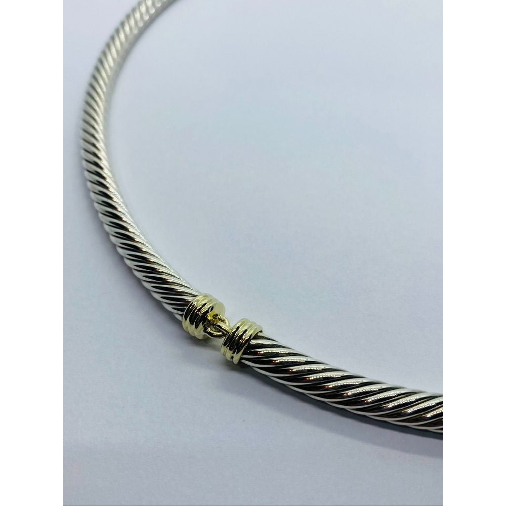 David Yurman Sterling Silver & 14k Yellow Gold Choker Collar Necklace 5MM