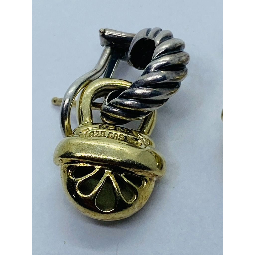 David Yurman 925 585 Sterling Silver 14K Acorn Dangle Earrings