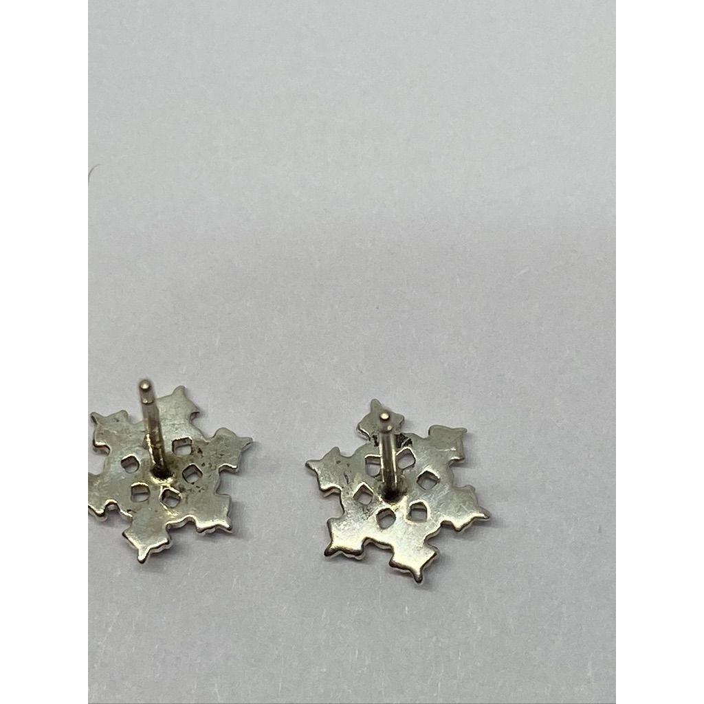 VERY RARE Tiffany & Co 925 Silver Snowflake Stud Earrings BOX POUCH