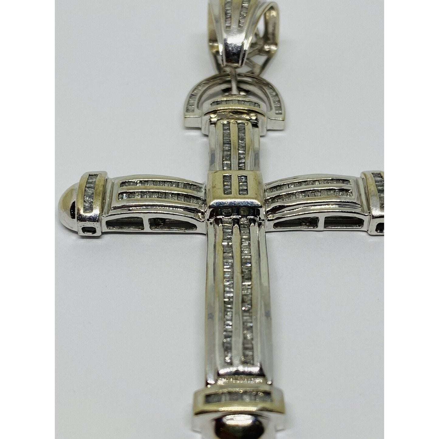 HUGE 10K White Gold Diamond Cross Pendant Appx 2.28CT , 24.4 Grams - 3.5”